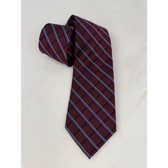 Enro Mens Silk Tie Burgundy Blue Plaid Diagonal Stripe Extra Long Tall Necktie - Picture 6 of 6